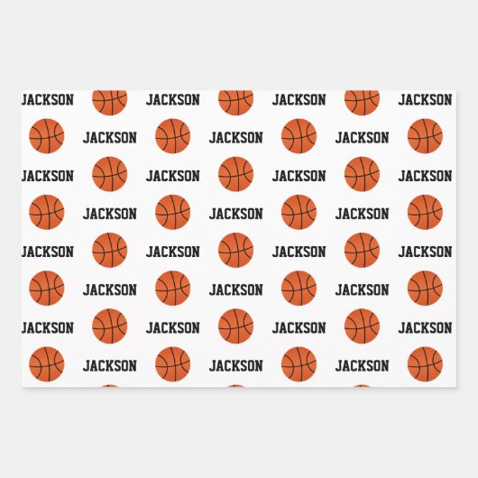 Basketball Name Pattern Kinder White Inpakpapier Vel (Voorkant 2)
