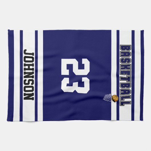 🏀 Basketball - Navy Blue en White Theedoek (Horizontaal)