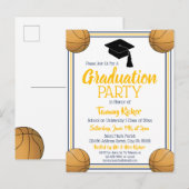Basketball Navy & Gold Graduy Party Uitnodiging Briefkaart (Voorkant / Achterkant)