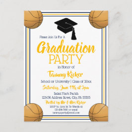 Basketball Navy & Gold Graduy Party Uitnodiging Briefkaart