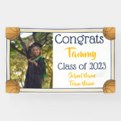 Basketball Navy & Gold One Photo Afstuderen Spandoek (Horizontaal)