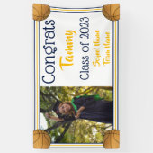 Basketball Navy & Gold One Photo Afstuderen Spandoek (Verticaal)