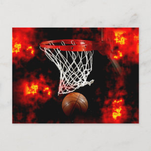 Basketball Net, Ball & Flames Briefkaart
