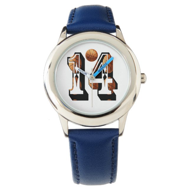 Basketball nr. 14 Kinder lederen horloge, Horloge (Voorkant)