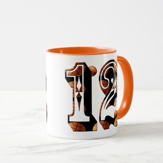 Basketball-nummer 12 Afbeelding Logo, Mok (Voorkant rechts)