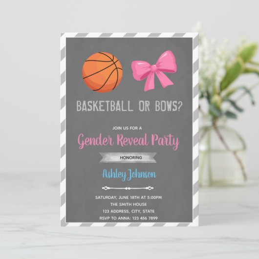 Basketball of bows gender onthullen uitnodiging (Staand voorkant)