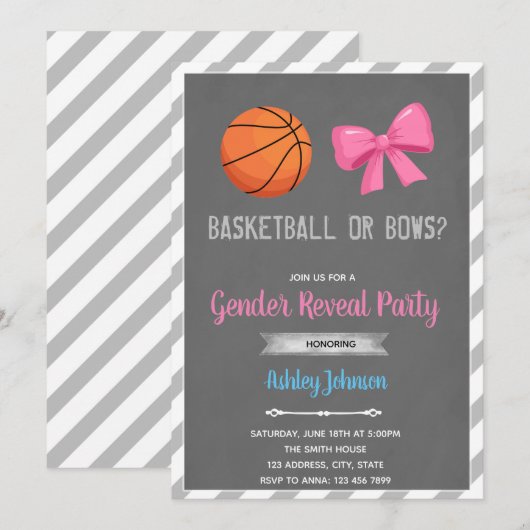 Basketball of bows gender onthullen uitnodiging (Voorkant / Achterkant)