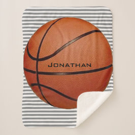 Basketball on Stripes Design Sherpa Blanket Deken