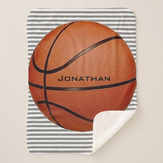 Basketball on Stripes Design Sherpa Blanket Sherpa Deken (Voorkant)