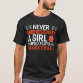 Basketball onderschat nooit een meisje dat Ba spee T-shirt (Voorkant)