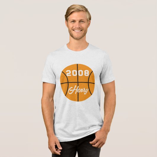 Basketball op maat Tri-Blend shirt (Voorkant volledig)