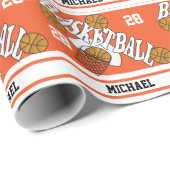 Basketball op Oranje- en witstrippapier Cadeaupapier (Rol Hoek)
