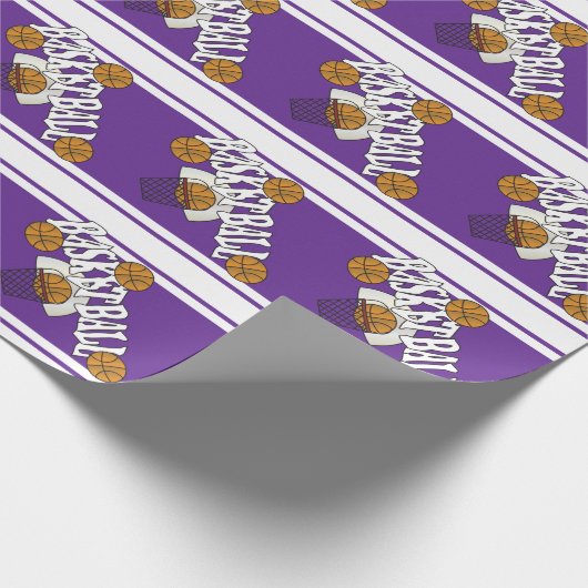 Basketball op Paarse en witte achtergrond Cadeaupapier (Hoek)