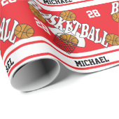 Basketball op rood en wit cadeaupapier (Rol Hoek)