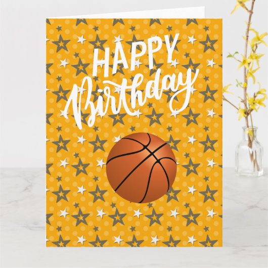 Basketball op sterren Happy Birthday to player Car Kaart (Gele Bloem)