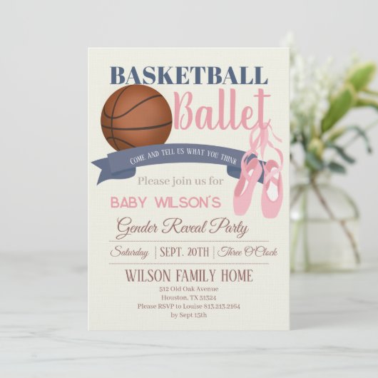 Basketball or Ballet Gender Reveal Party Kaart (Staand voorkant)