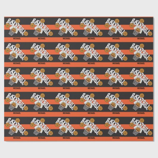 Basketball Oranje Black Cadeaupapier (Vlak)