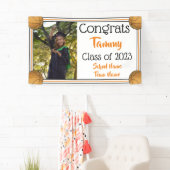 Basketball Oranje & Black One Photo Afstuderen Spandoek (Insitu)