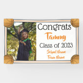 Basketball Oranje & Black One Photo Afstuderen Spandoek (Horizontaal)