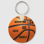 Basketball oranje leder Sleutelhanger met naam (Voorkant)