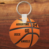 Basketball oranje leder Sleutelhanger met naam (Voorkant)