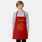 Basketball Oranje Red Sports Kinder naam Schort (Gedragen)