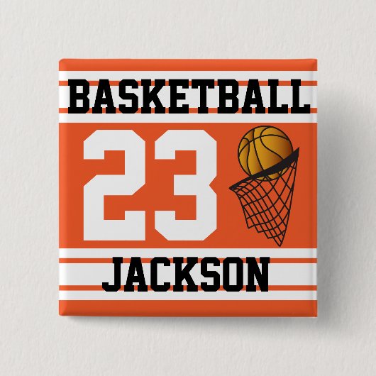 Basketball Oranje & White Stripes | DIY-tekst Vierkante Button 5,1 Cm (Voorkant)