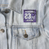 Basketball Paars en wit | Personaliseren Vierkante Button 5,1 Cm (In situ)
