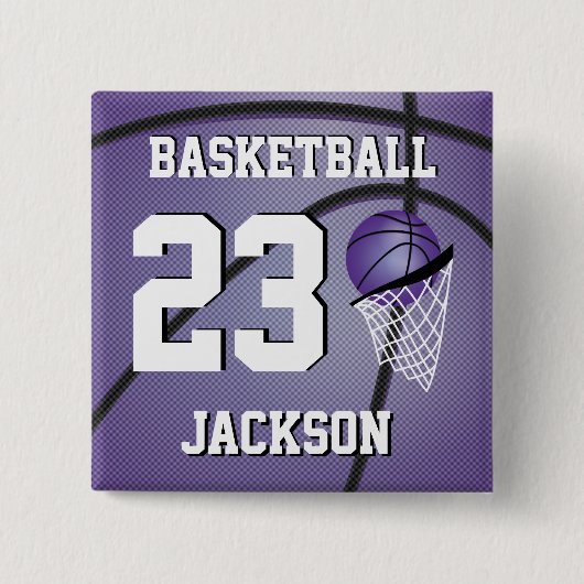 Basketball Paars en wit | Personaliseren Vierkante Button 5,1 Cm (Voorkant)