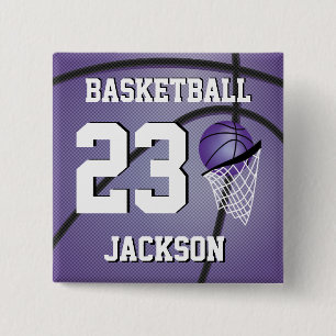 Basketball Paars en wit   Personaliseren Vierkante Button 5,1 Cm