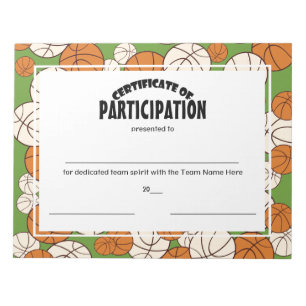 Basketball-participatiecertificaten Notitieblok
