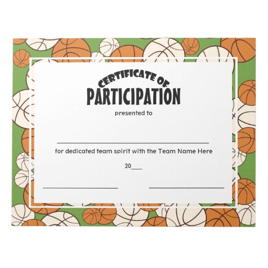 Basketball-participatiecertificaten Notitieblok (Voorkant)