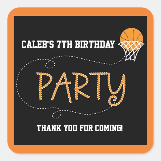 BASKETBALL PARTY TYPOGRAFIE Schattige Sticker Labe (Voorkant)