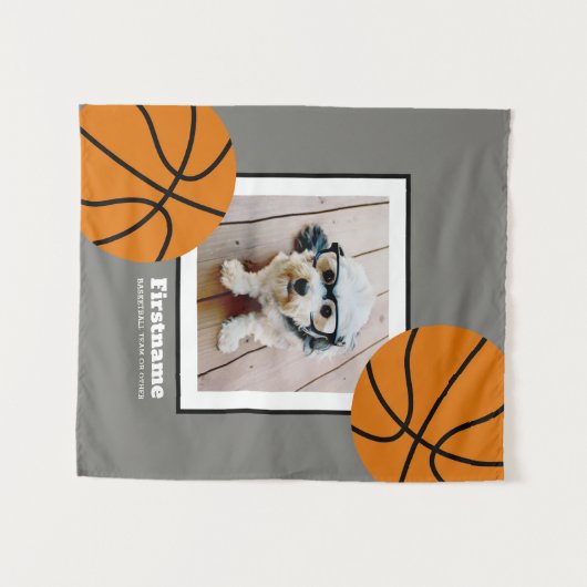 Basketball Photo Add Jouw naam - Kan kleur bewerke Wandkleed (Voorkant (horizontaal))