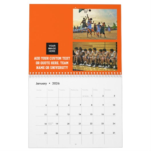 Basketball Photo Collage Persoonlijk Kalender (Jan 2026)