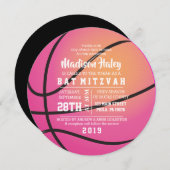 BASKETBALL PINK Bat Mitzvah Uitnodiging (Voorkant / Achterkant)