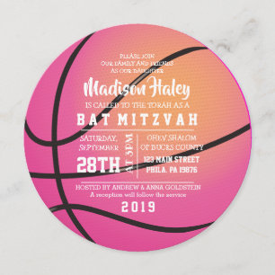 BASKETBALL PINK Bat Mitzvah Uitnodiging