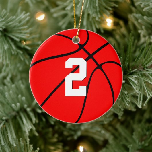 Basketball Player Custom Number kerstkleuren Keramisch Ornament (Boom)