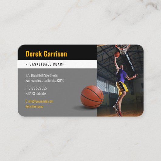 Basketball Player-foto | Basketball Coach Business Visitekaartje (Voorkant)