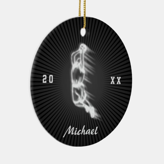 Basketball Player Ghost Silhouette Name Year Keramisch Ornament (Rechts)