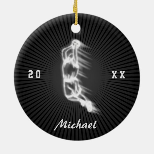 Basketball Player Ghost Silhouette Name Year Keramisch Ornament (Achterkant)