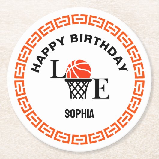 Basketball Player Girl, Basketball Girl  Birthday Ronde Kartonnen Onderzetter (Voorkant)
