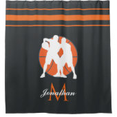 Basketball Player & Monogram Kinder naam Striped F Douchegordijn (Voorkant)