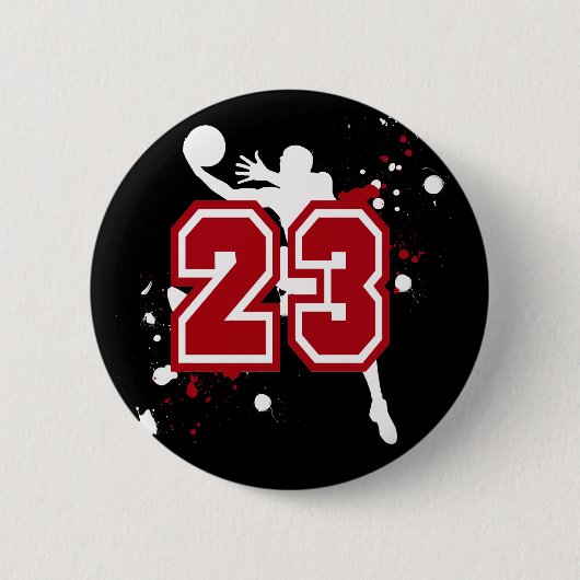 BASKETBALL PLAYER NUMMER 23 RONDE BUTTON 5,7 CM (Voorkant)