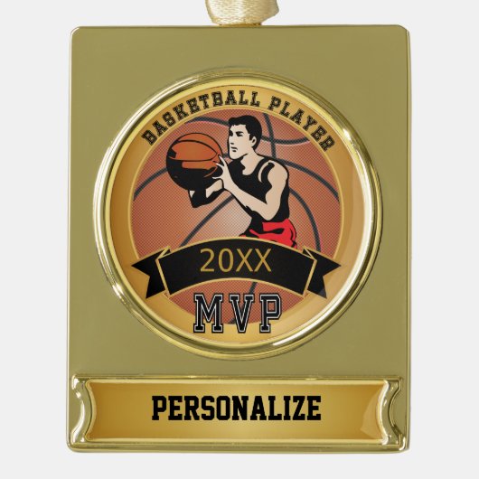 Basketball Player | Personaliseren | Verguld Banner Ornament (Voorkant)