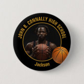 Basketball Player Photo Black Gold High School Ronde Button 5,7 Cm (Voorkant)