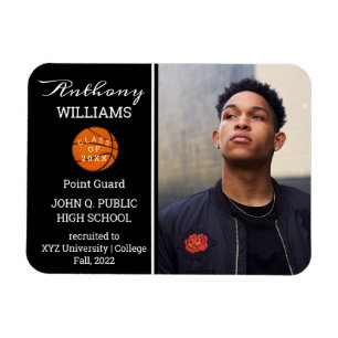 Basketball Player Photo Black   Witte Afstuderen Magneet