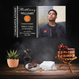 Basketball Player Photo Black | Witte Afstuderen Spandoek