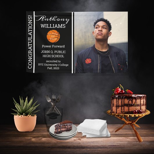 Basketball Player Photo Black | Witte Afstuderen Spandoek