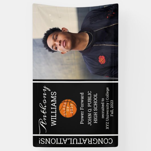 Basketball Player Photo Black | Witte Afstuderen Spandoek (Verticaal)